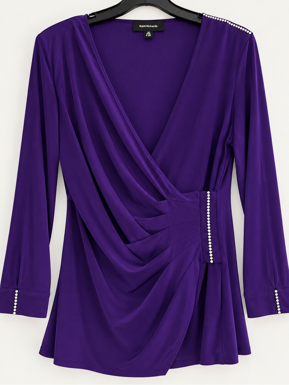 R&M Richards Purple Rhinestone Draped Top Size M